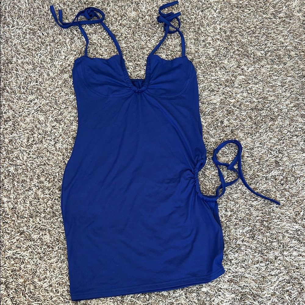 Blue Ruched Mini Dress